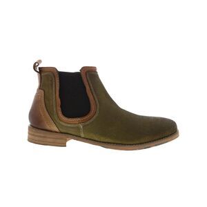 Men's Olive Green Chelsea Boots with Brown Trim and Elastic Panels